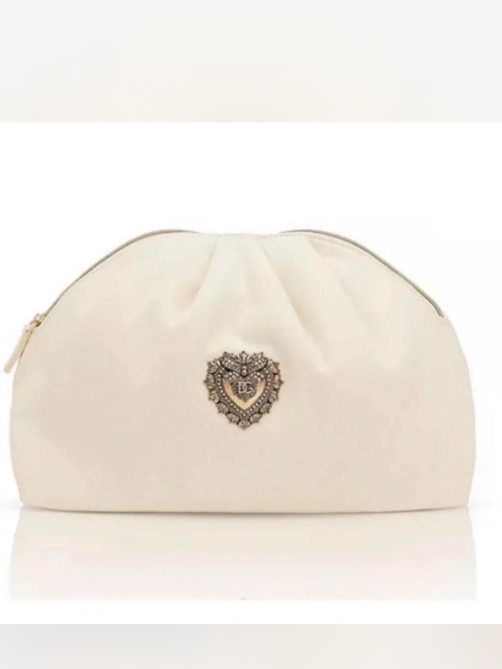 Dolce & Gabbana Ivory Heart Emblem Makeup Pouch